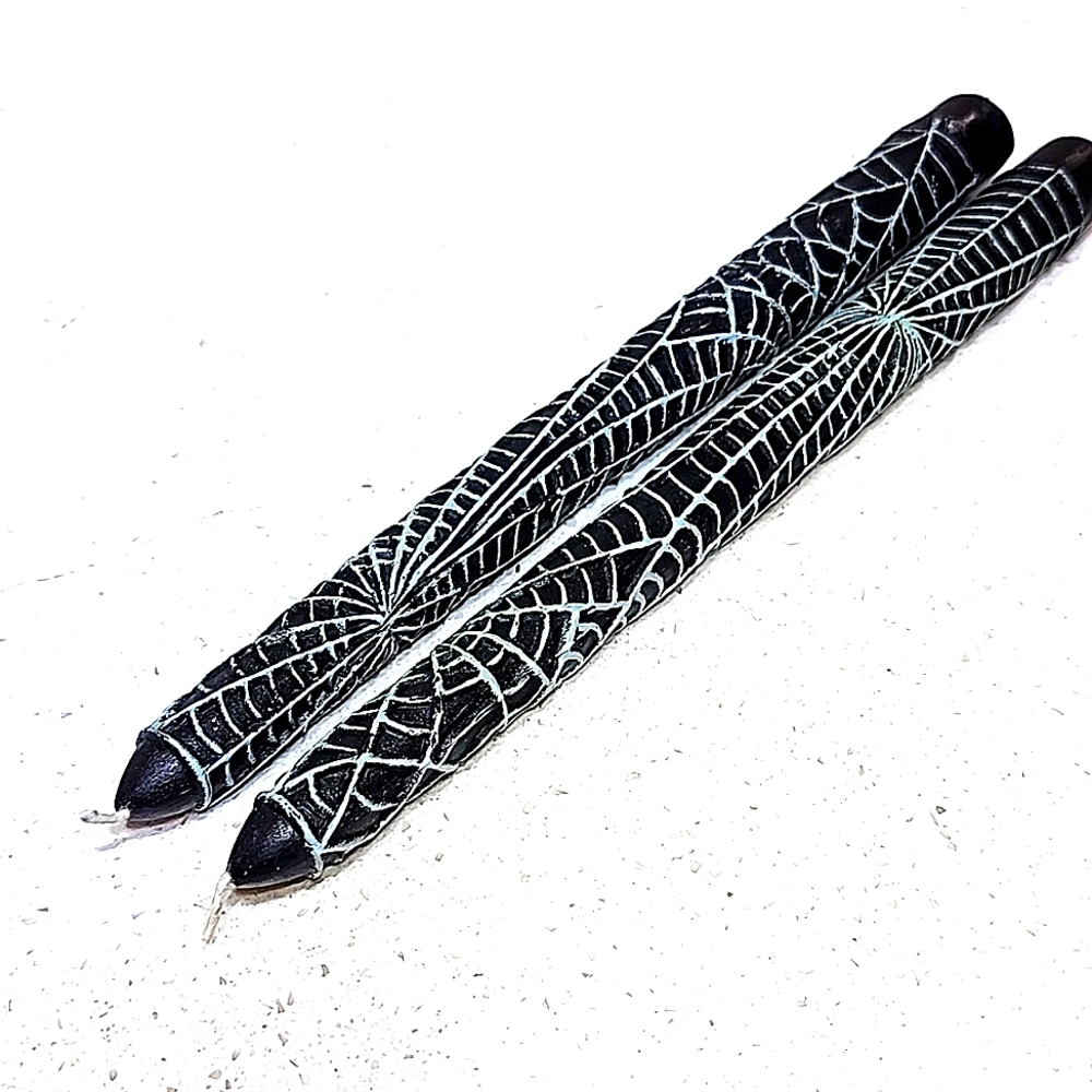 Candles Set of 2 10 inch Spider Web Taper Candles. New.